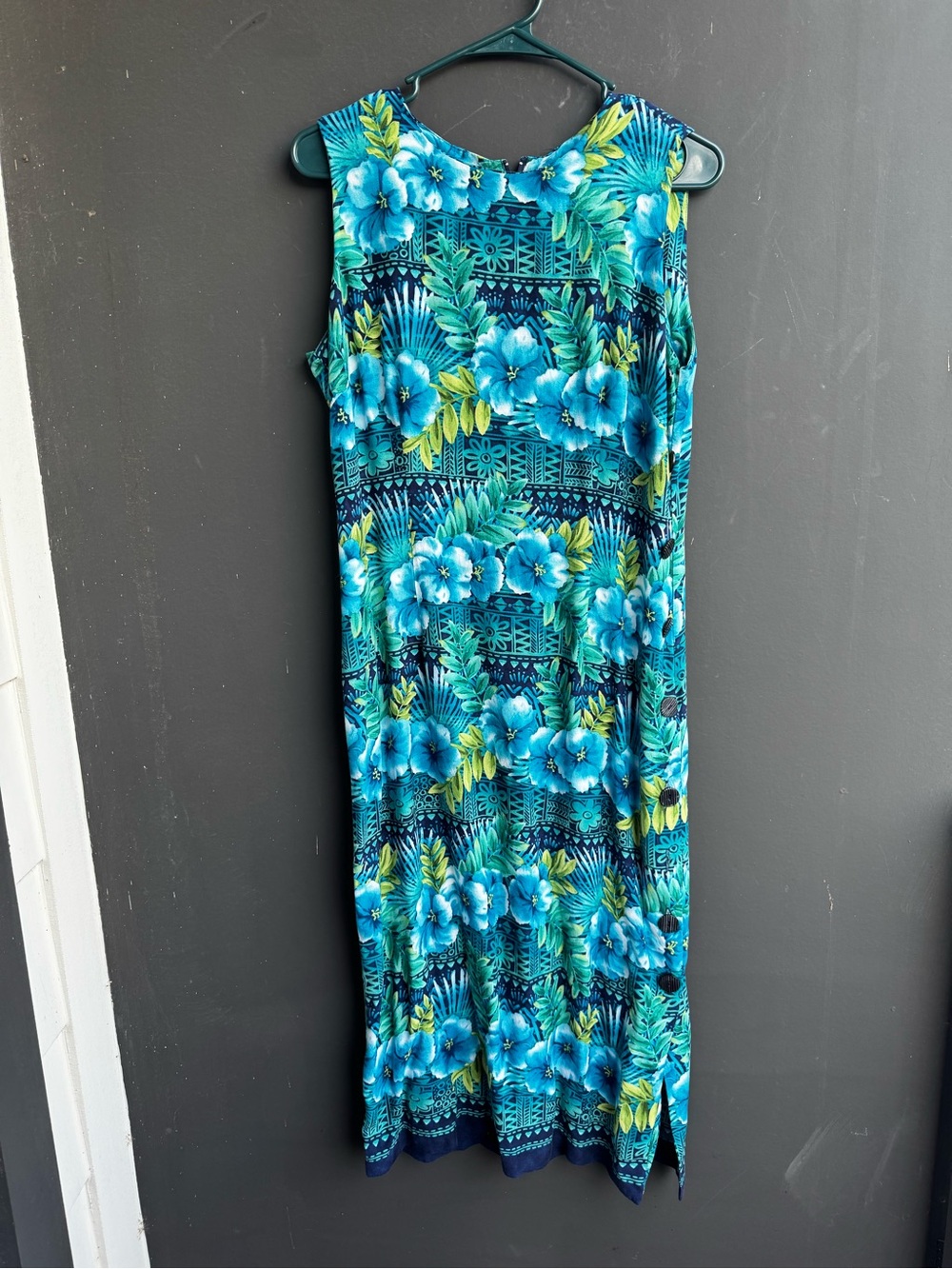Vintage tropical blue floral sleeveless maxi dress